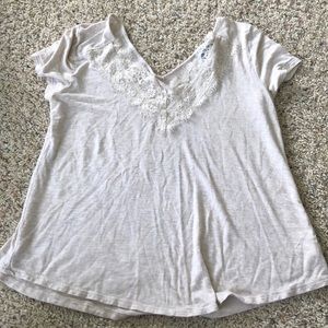 Cream top with lace on neckline